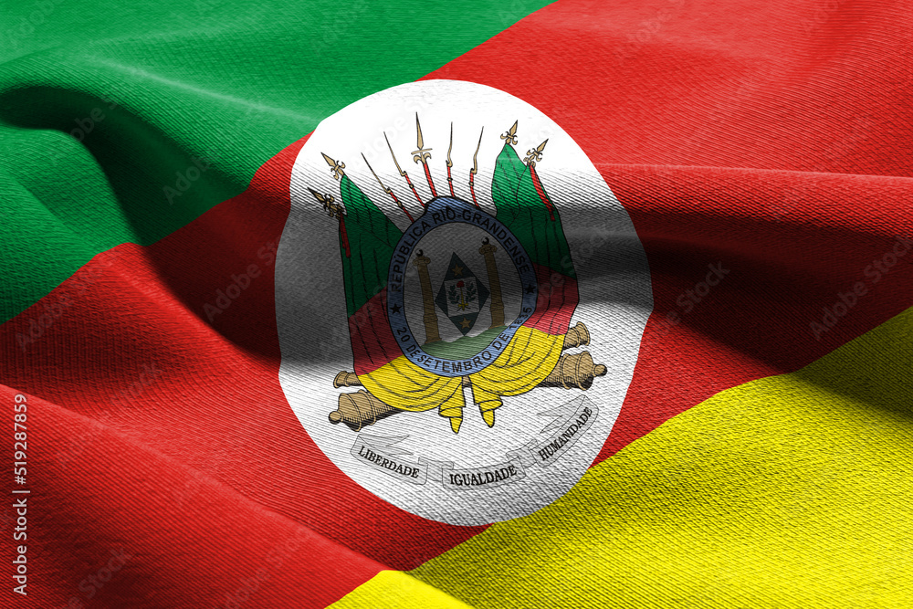 Fototapeta premium 3D illustration flag of Rio Grande do Sul is a state of Brazil. Waving on the wind