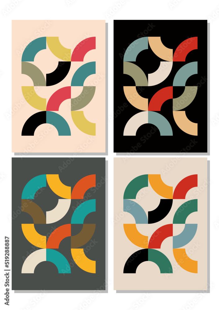 Mid Century Modern Abstract Mosaic Backgrounds Set.  1950s Vintage Style Colorful Patterns