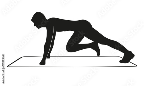 silhouette of a person doing mountain climbers muscles workout exercise vector illustration on white background