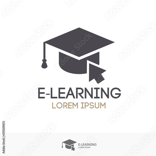 Education vector logo isolated on background with academic cap for online school symbol, internet e learning center and graduation concept, distant online courses and training icon 10 eps