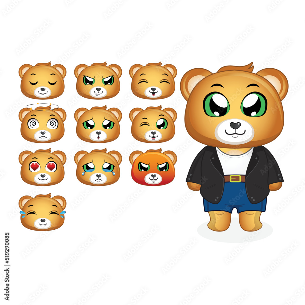 Naklejka premium Bear different face expression cartoon vector art