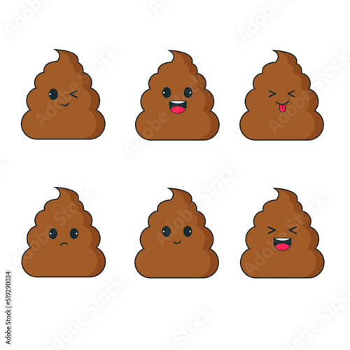 Cute happy poop Kawaii character. Vector illustration