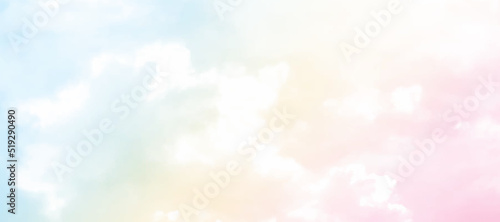 Sky midday sunlight beams rainbow pastel gradient pale orange-pink purple-blue dramatic. Beautiful sunny day soft light clouds blur background. Sky summer minimal banner peaceful dreamy. illustration