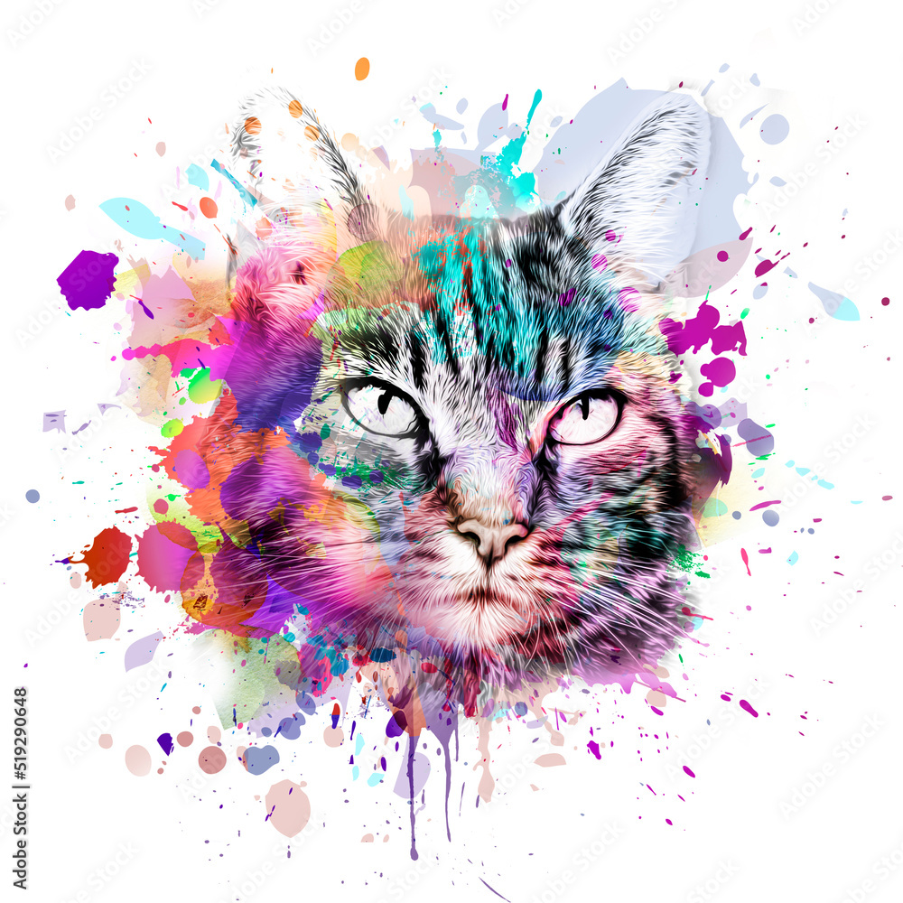 abstract colorful cat muzzle illustration, graphic design concept color art