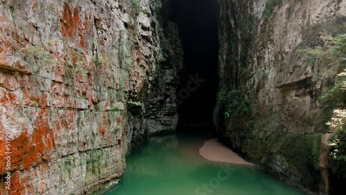 Arco del Tiempo, Chiapas, Mexico, Sone Arch, cave, River in Canyon, Drone Shot photo
