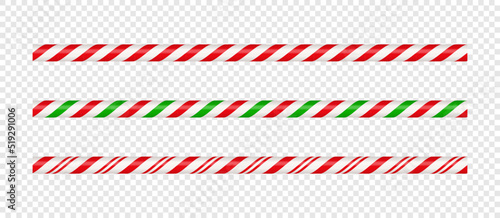Christmas candy cane straight line border with red and green striped. Xmas seamless line with striped candy lollipop pattern. Christmas element. Vector illustration isolated on white background. photo