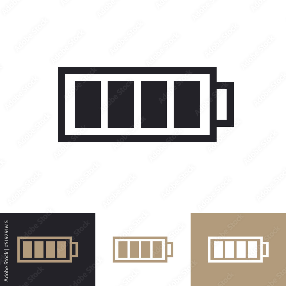Battery vector icon set isolated on background for charging symbol, level indicator - low, middle and high charge, energy icon, electricity sign, electric equipment, website, ui, mobile app. 10 eps