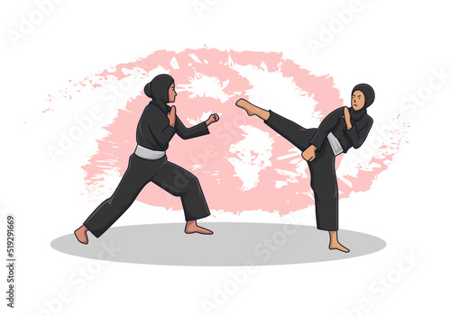 vector illustration, two women practicing silat