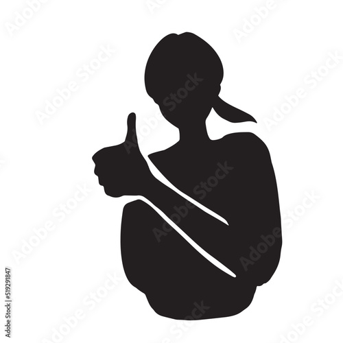 いいねのジェスチャーをする女性のシルエットイラスト　黒
