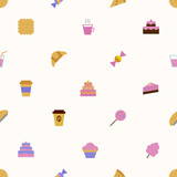vector sweet pattern colorful style for menu, dessert banner, cupcake, website, bakery shop, cafe, restaurant, packaging wrapping paper. Baked background 10 eps