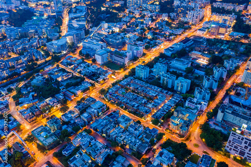 Top down view of Hong Kong city at night