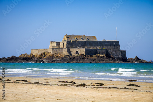 Fort National, beach and sea in Saint-Malo city, Brittany, France
