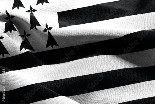 3D illustration flag of Brittany is a region of France. Waving on the wind