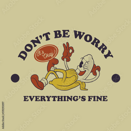Cartoon emblem of lying banana with retro style