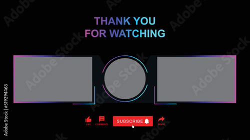 Thank you for watching YouTube end screen template. Video wireframe design layout illustration vector 