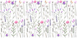 Fabric floral pattern. Texture sketched fwild flowers for textile. Watercolor illustration of wild flowers