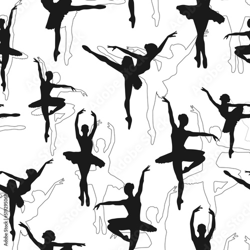 Seamless pattern of ballerina. Vector image.