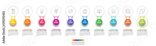 Modern 3D vector illustration. Circular infographic template with 10 elements...
