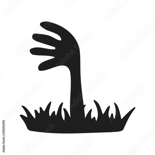 Halloween 2022 - October 31. Traditional holiday, the eve of All Saints Day, All Hallows Eve. Trick or treat. Vector illustration in hand-drawn doodle style. The dead mans hand comes out of the grave.