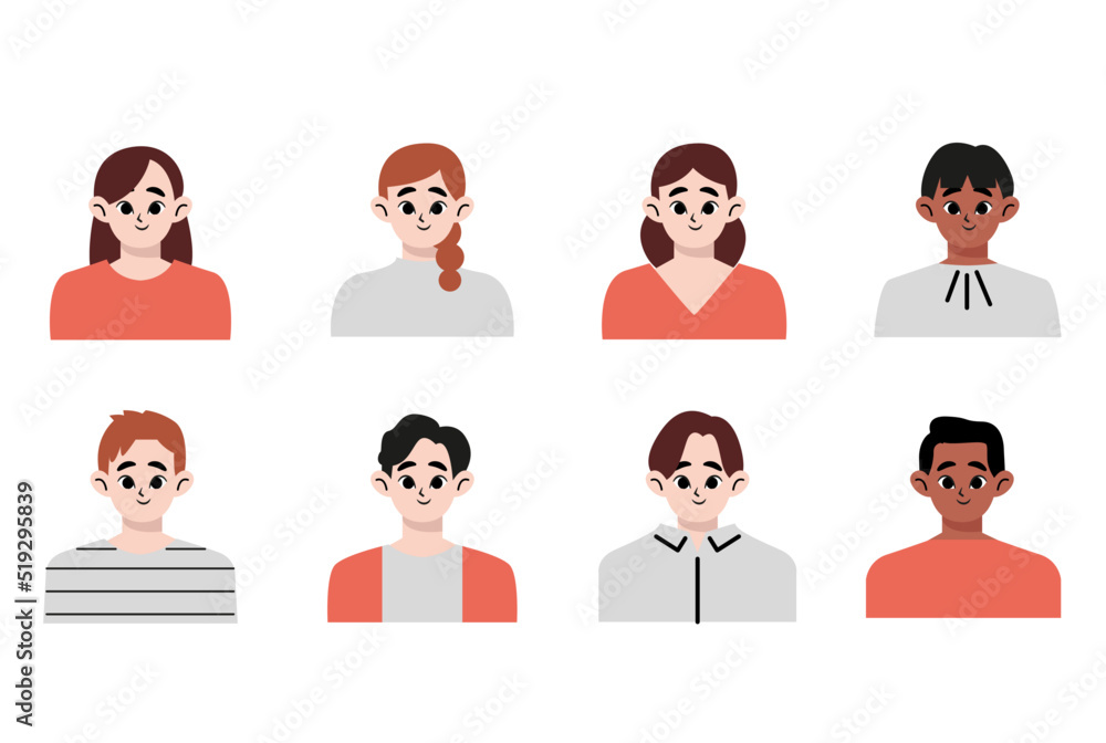 Set of avatars with different women and men. Heads of various people. Flat style vector illustration Set of avatars with different women and men. Heads of various people. Flat style vector illustration