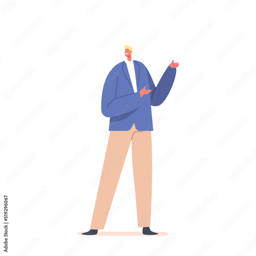 Single Male Character Wear Blue Blazer and Trousers Isolated on White Background. Mature Positive Fashioned Business Man Single Male Character Wear Blue Blazer and Trousers Isolated on White Background. Mature Positive Fashioned Business Man