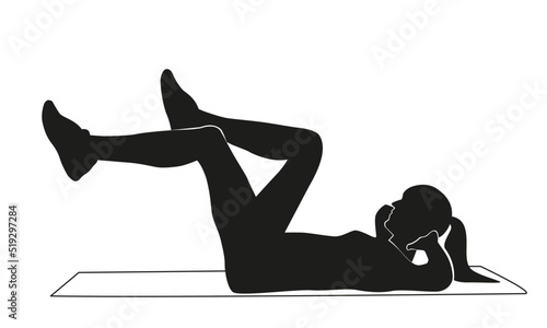 silhouette of a woman doing air bike crunches bike abs workout fitness crunch vector illustration