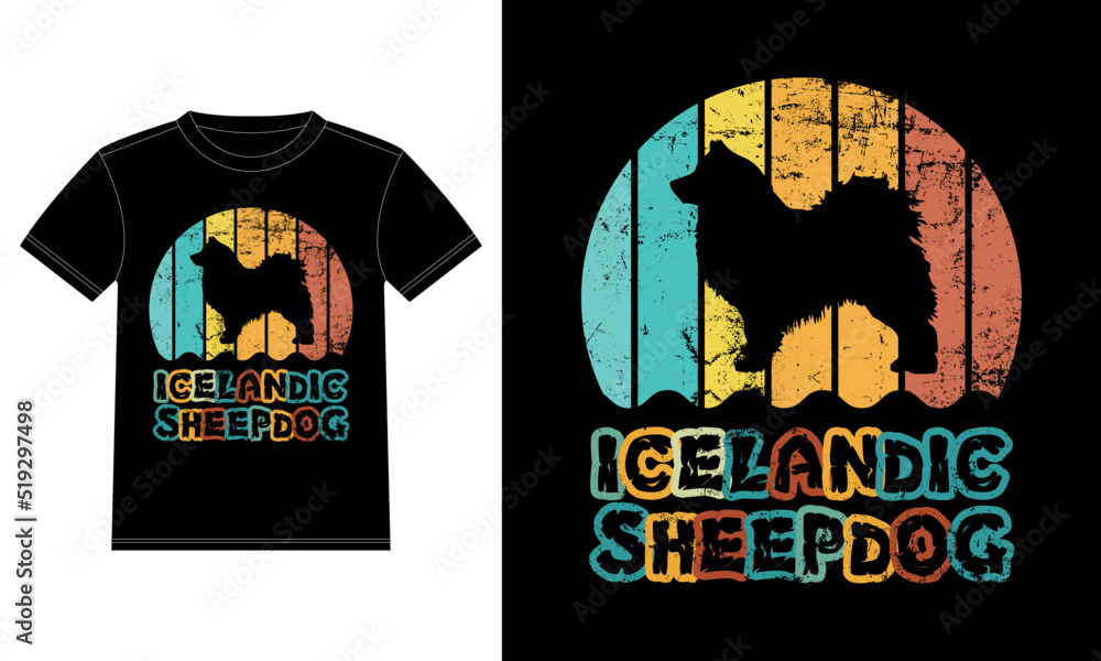 Funny Icelandic Sheepdog Vintage Retro Sunset Silhouette Gifts Dog Lover Dog Owner Essential T-Shirt
