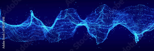 Futuristic dynamic swirling digital wave. Abstract nanotechnology flow. Science background concept. 3D rendering.