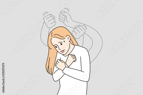 Ghost hands beating scared woman 