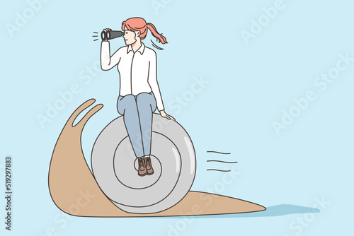 Businesswoman on snail lose business race