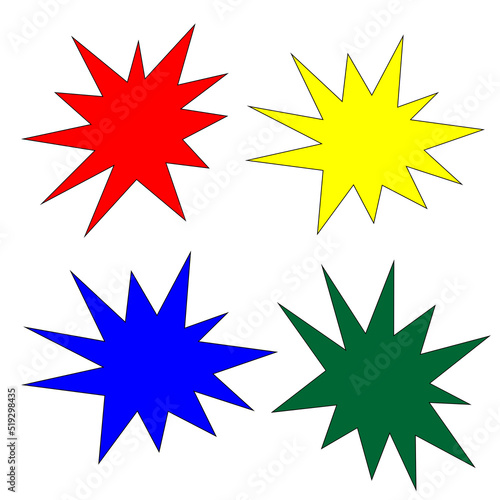 A set of stars with different colors highlighted on a white background. Red, blue, yellow and green stars on a white background. Vector illustration