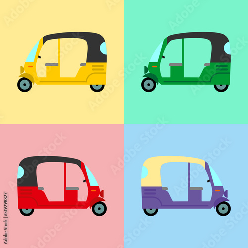 Rickshaw set color style on colorful background. Vector Ilustration 10 eps