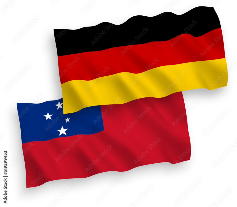 National vector fabric wave flags of Germany and Independent State of Samoa isolated on white background. 1 to 2 proportion. National vector fabric wave flags of Germany and Independent State of Samoa isolated on white background. 1 to 2 proportion.