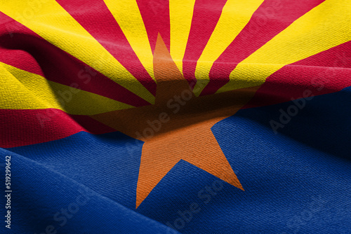 3D illustration flag of Arizona is a state of United States. Waving on the wind