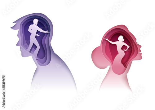 Family psychology paper cut vector 3d poster