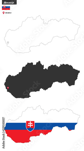 Map of Slovakia with capital city  flag and political borders.