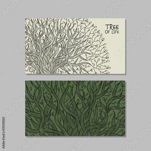 Vintage old olive tree with roots, concept art for your business. Creative ideas for cards, banner, web, promotional materials. Corporate identity template. Vector illustration