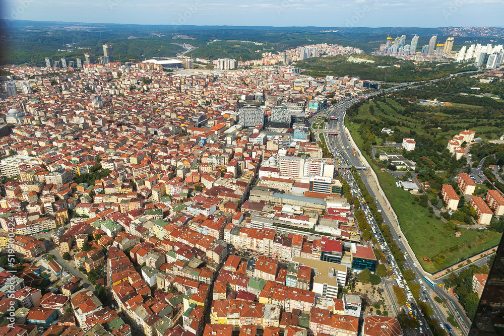 Cityscape of Istanbul city from sky. aerial view of the Buildings and roads of Istanbul