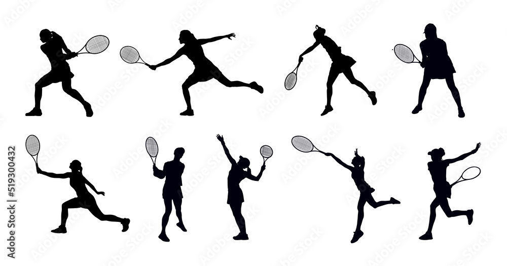Set of Female Tennis Player silhouette