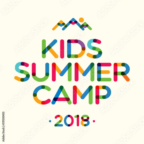 Kids summer camp 2018 banner for holiday party, kids camping, fest. Vector Illustration 10 eps
