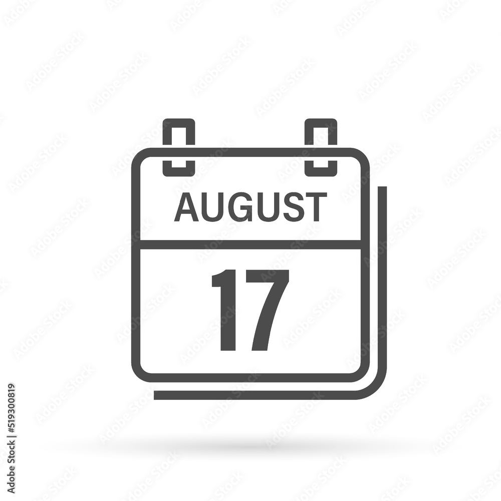 August 17, Calendar icon with shadow. Day, month. Flat vector illustration. August 17, Calendar icon with shadow. Day, month. Flat vector illustration.