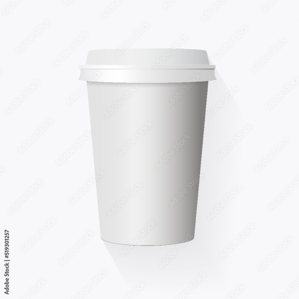 Vector realistic paper coffee cup isolated on white background. 3d plastic blank  cup mockup for cafe, shop, restaurant brand identity design, drink,  lemonade, fresh juice 10 eps Stock Vector