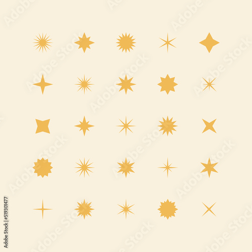 Set of flat stars icons. Collection of abstract design elements. Decorative symbols. Vector illustration. 