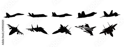 Fotografia Set of Military Fighter Jet Airplane Silhouette