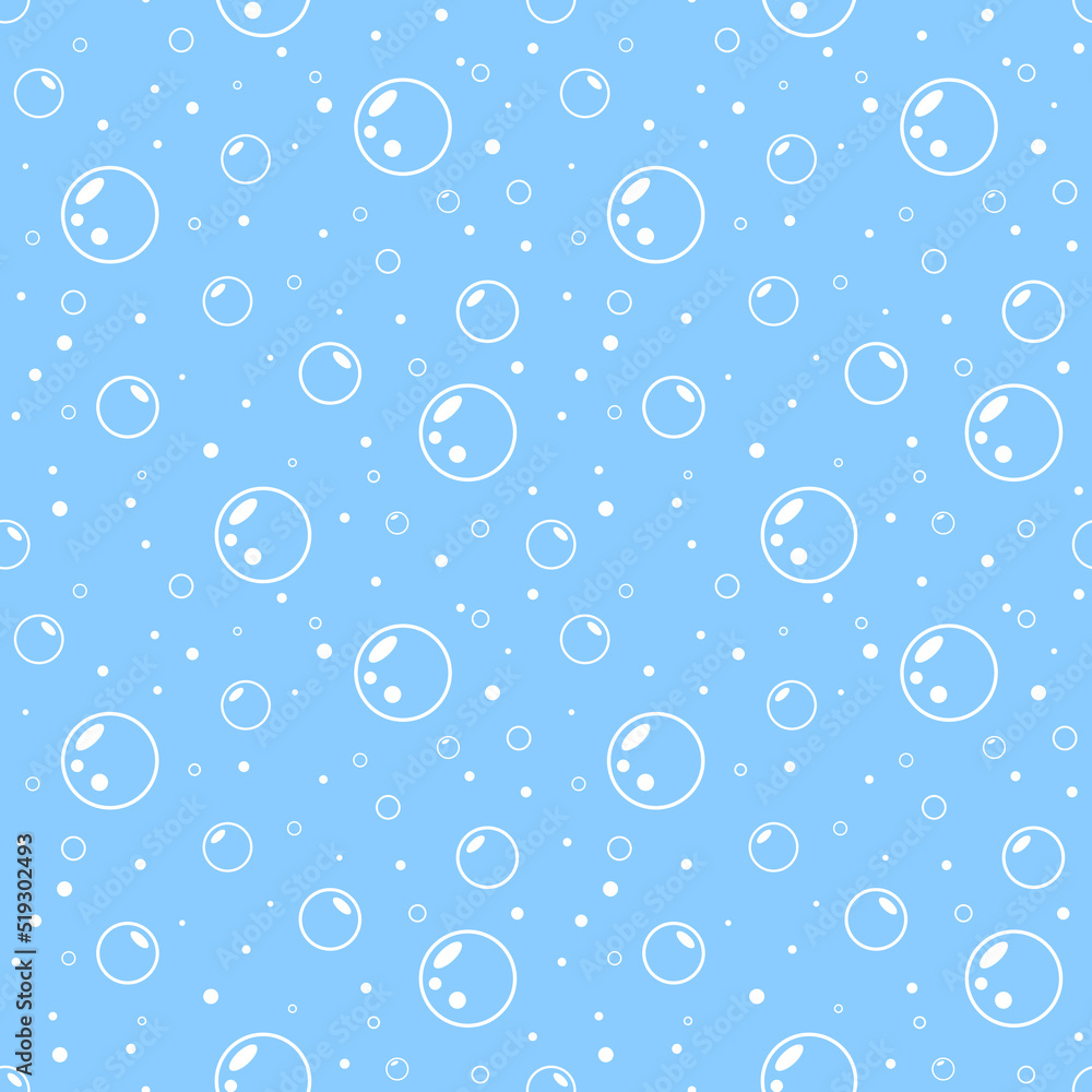 White bubbles on blue background seamless pattern. Minimalist abstract aqua ornament. Best for textile, wallpapers, wrapping paper, package and home decoration.