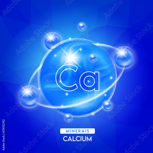 Minerals calcium and vitamins complex for health. Capsule minerals blue for nutrition products food and drug. Scientific research medical concept. Isolated 3D Vector EPS10 illustration.