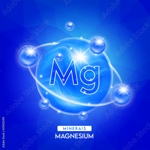 Minerals magnesium and vitamins complex for health. Capsule minerals blue for nutrition products food and drug. Scientific research medical concept. Isolated 3D Vector EPS10 illustration.