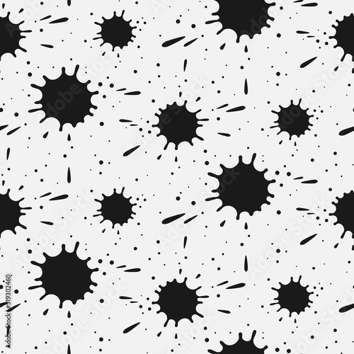 Abstract black ink spots on white background vector seamless pattern. Best for textile  home decor  wallpapers  wrapping paper  package and web design.