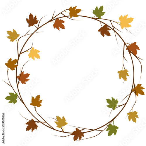 Fall round wreath with maple leaves svg, Autumn circle border svg
