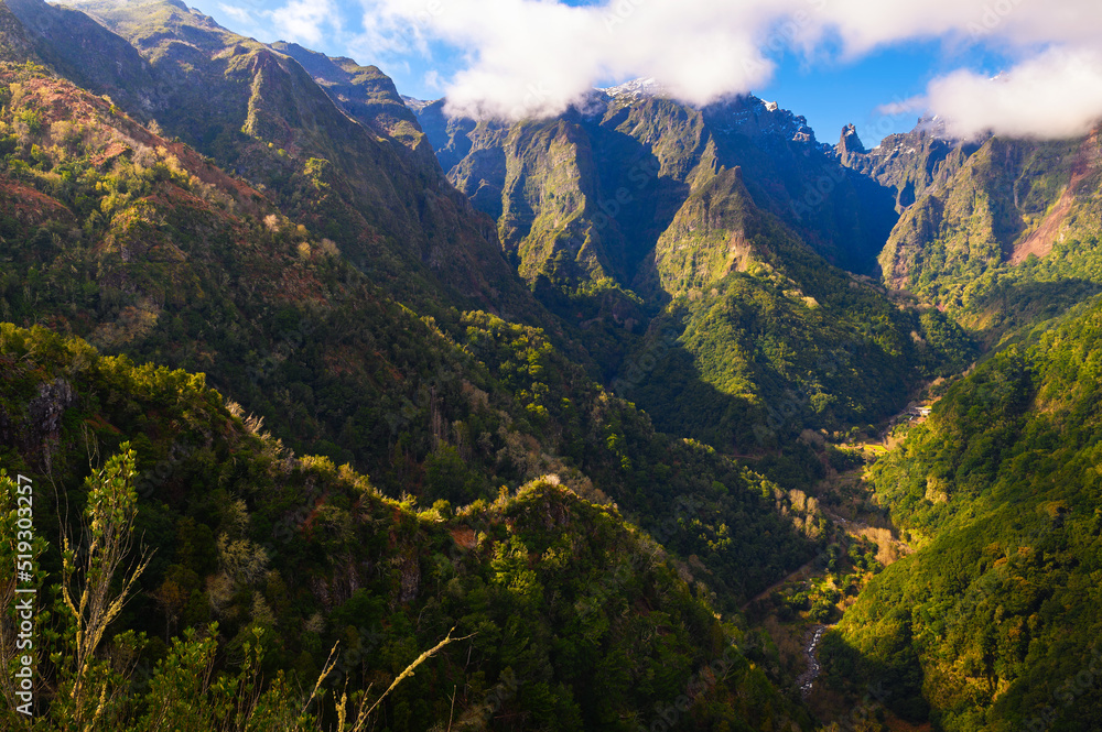 Valley of the Ribeira da Metade from the Balcoes viewpoint on Madeira, Portugal